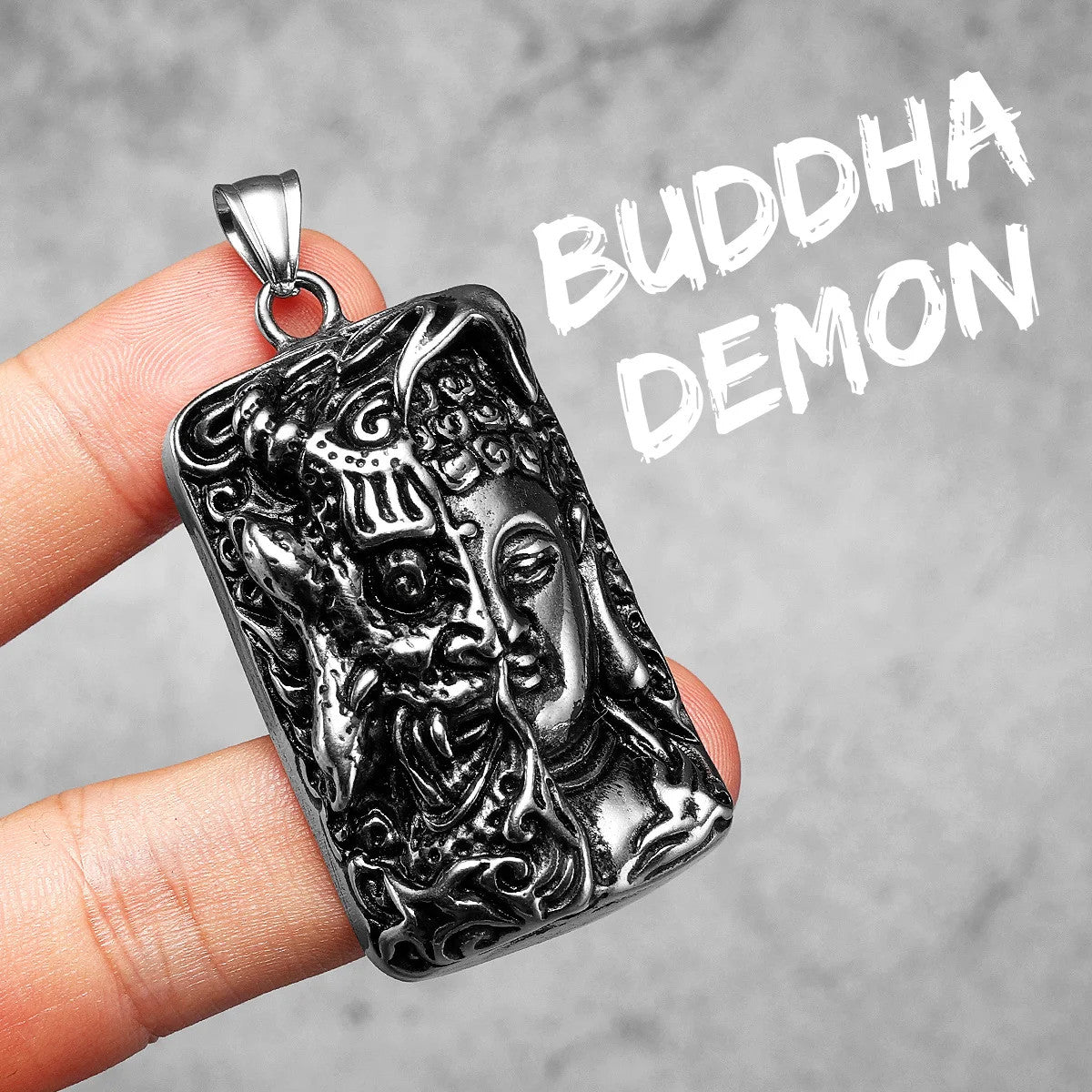 Buddhism Demon| 316L No Fade Stainless Steel Half Devil Half Buddha Amulet Pendant