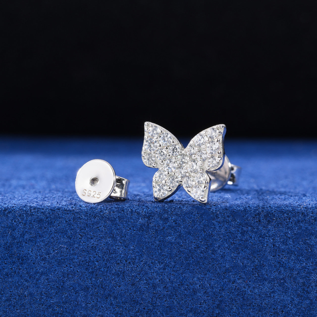 Sterling Silver Mini Butterfly Stud Moissanite Diamond Bling Earrings