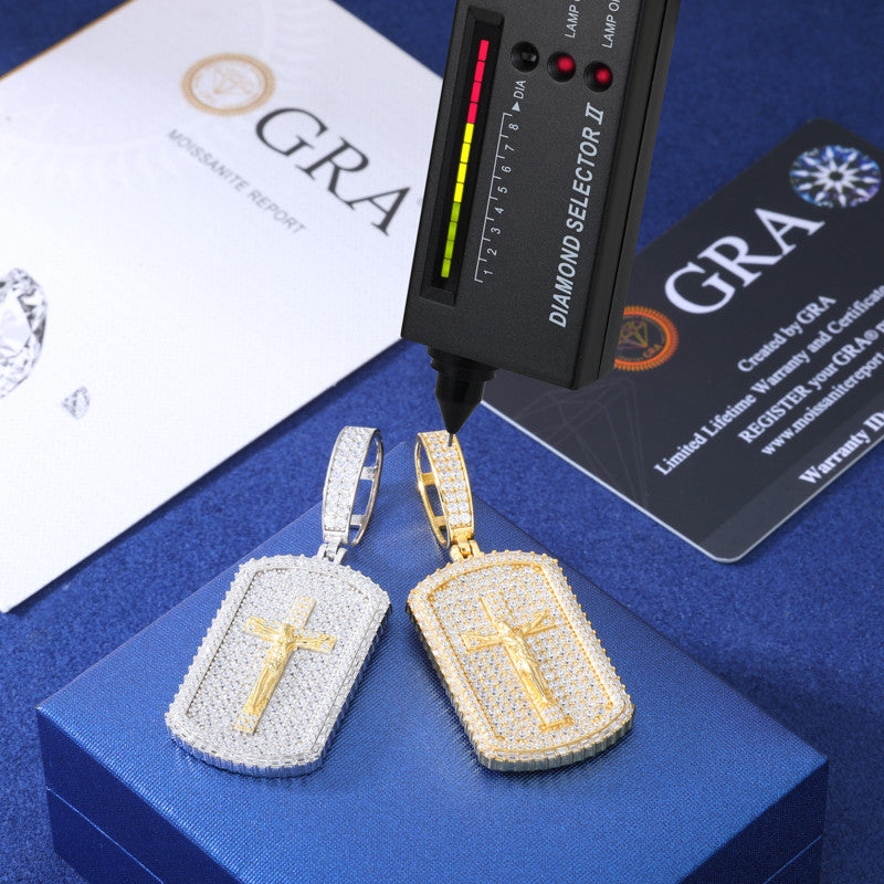 The Wonderful Counselor | 925 Sterling Silver Moissanite Diamond Crucifix Jesus Dog Tag Pendant