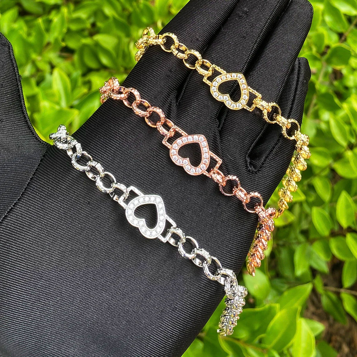 Perfect Love | VVS Diamond CZ Stone Single Heart Iced Rolo Link Chain Bracelet