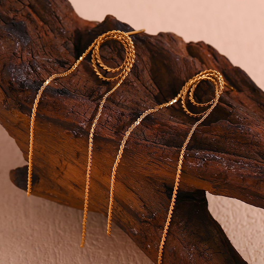Tassel Drop | Woven 18k Gold Over Stainless Steel Long Elegant Earrings