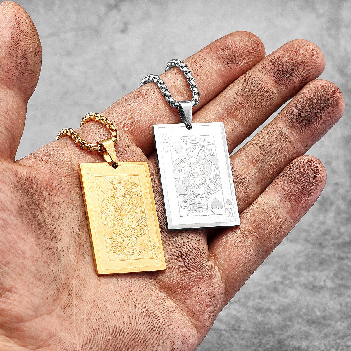 The Gambler ll | 18k Gold over No Fade Stainless Steel Poker King Spades Hearts Pendant