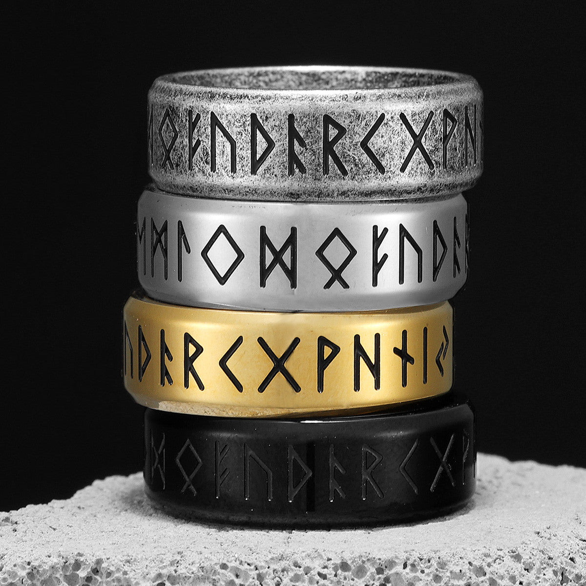 Runes | 316L Solid Stainless Steel Vintage Look Mythical Viking Men's Rings