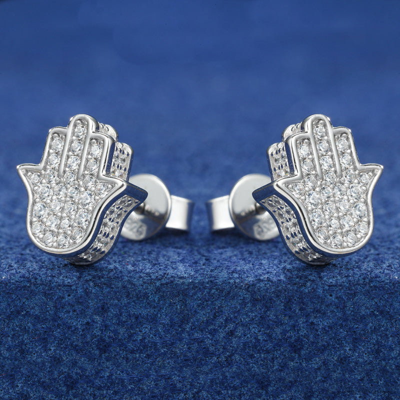 Mystic Hand | Moissanite Diamond 24k Gold Solid Silver Fatima Hamsa Hands Stud Earrings