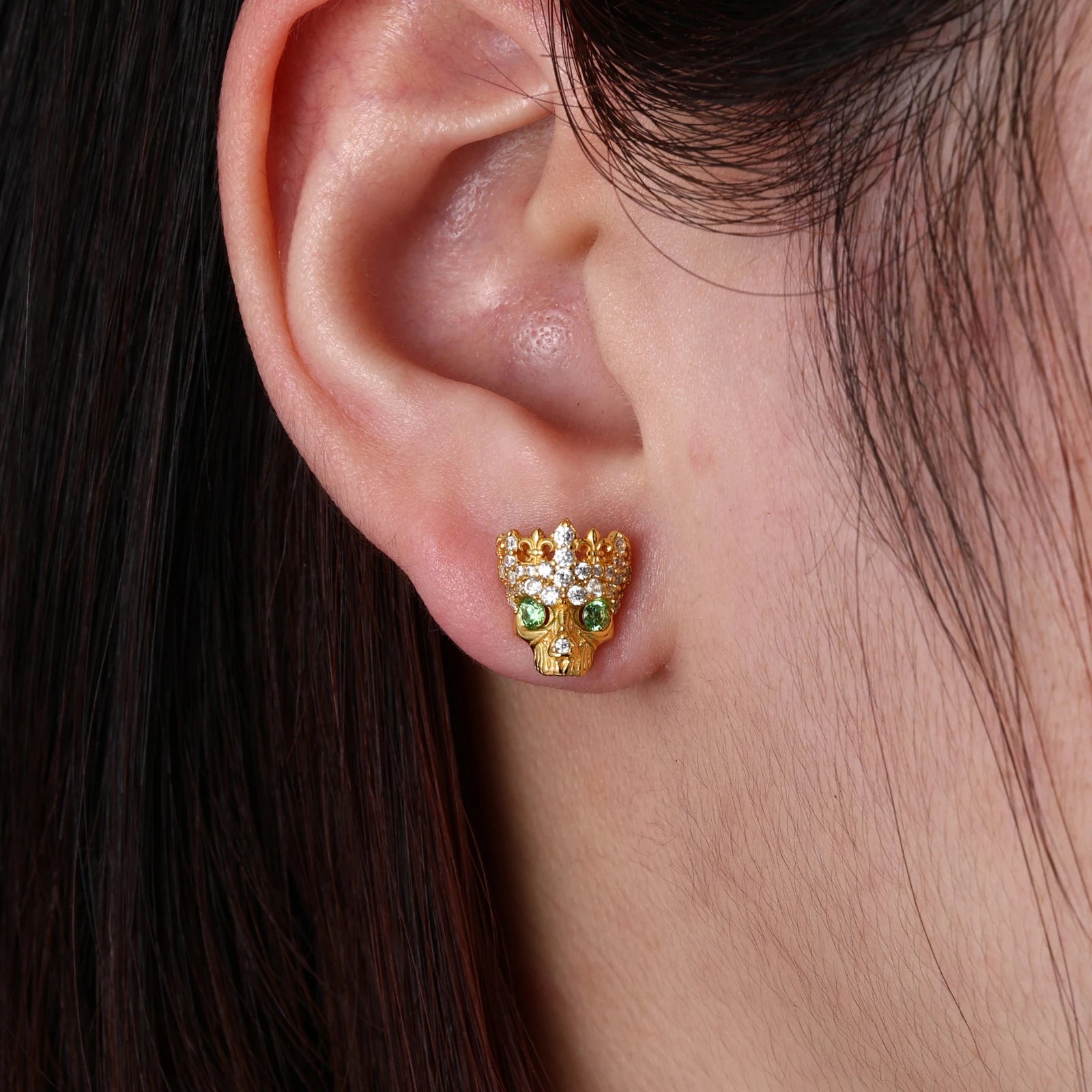 The Undead | Fleur De Lis Crown Skull Head Hip Hop Moissanite Diamond 925 Earrings