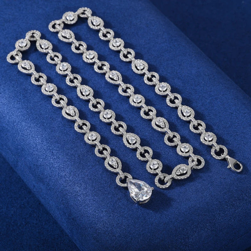 Tear Drop | Solid Sterling Silver Moissanite Diamond Tear Drop Chain Necklace