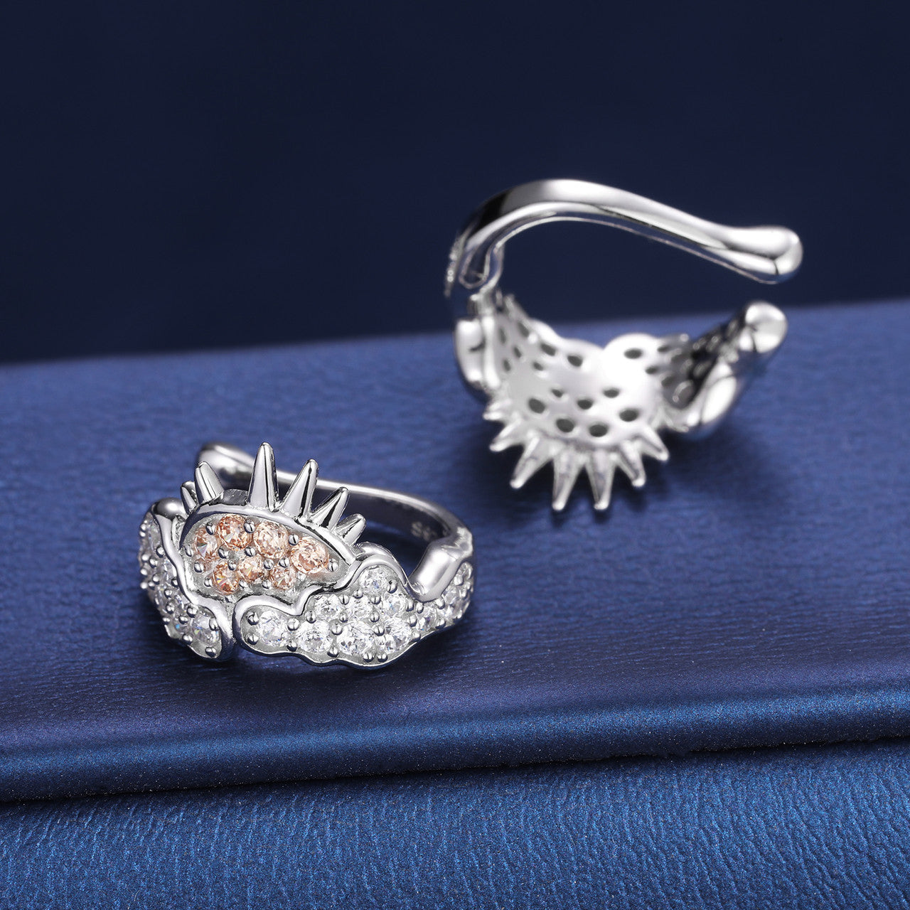 Sunny Clouds | Sterling Silver Moissanite Diamond Sun Rays Clouds Clip On Earrings