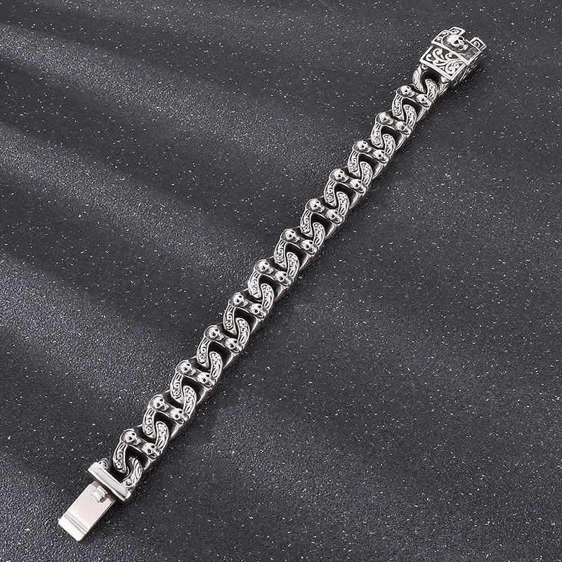 Skullsteel | Mens No Fade Stainless Steel Skull Cuban Link Hip Hop Rock Bracelet