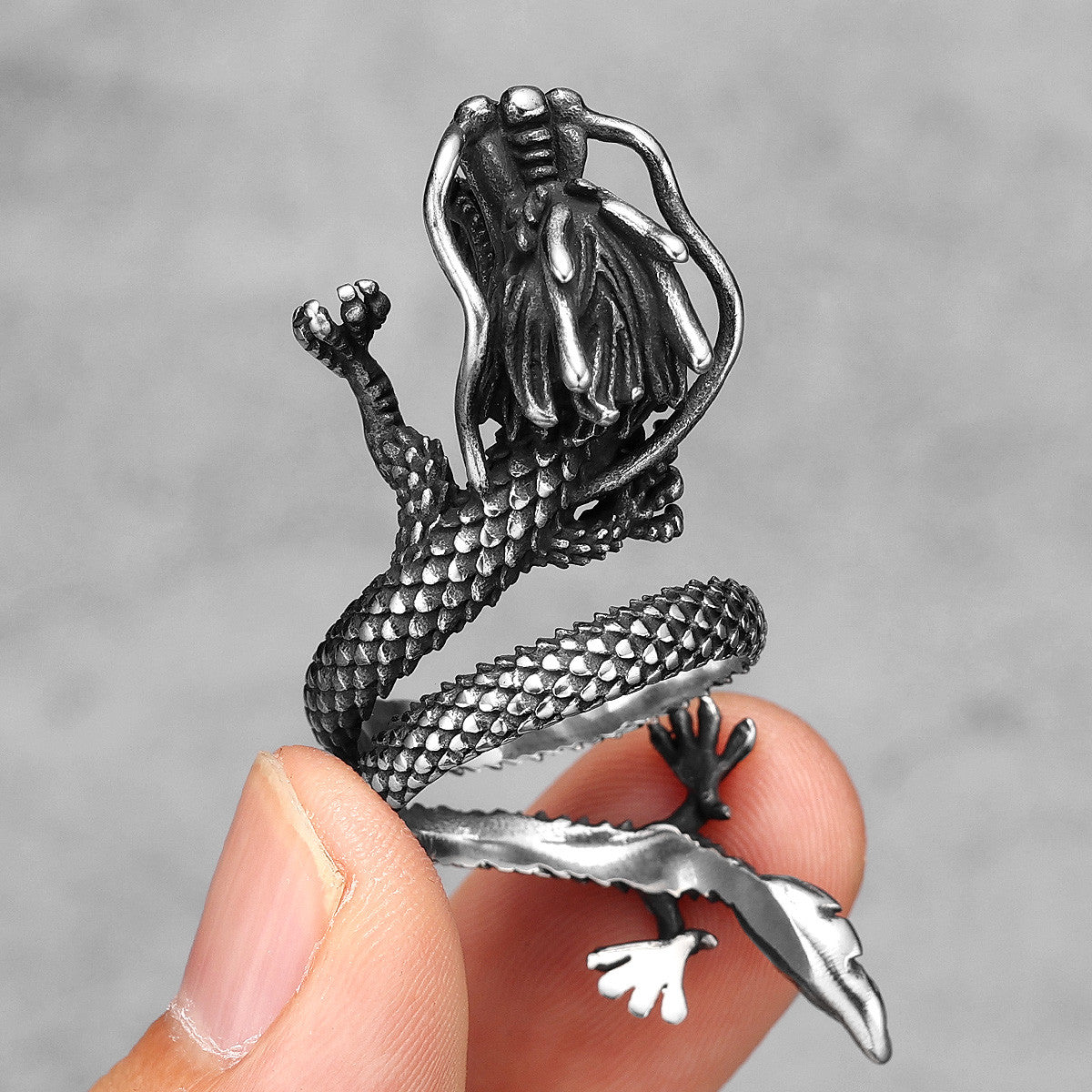 Little Dragon | Solid 316L No Fade Stainless Steel Chinese Dragon Mens Rings