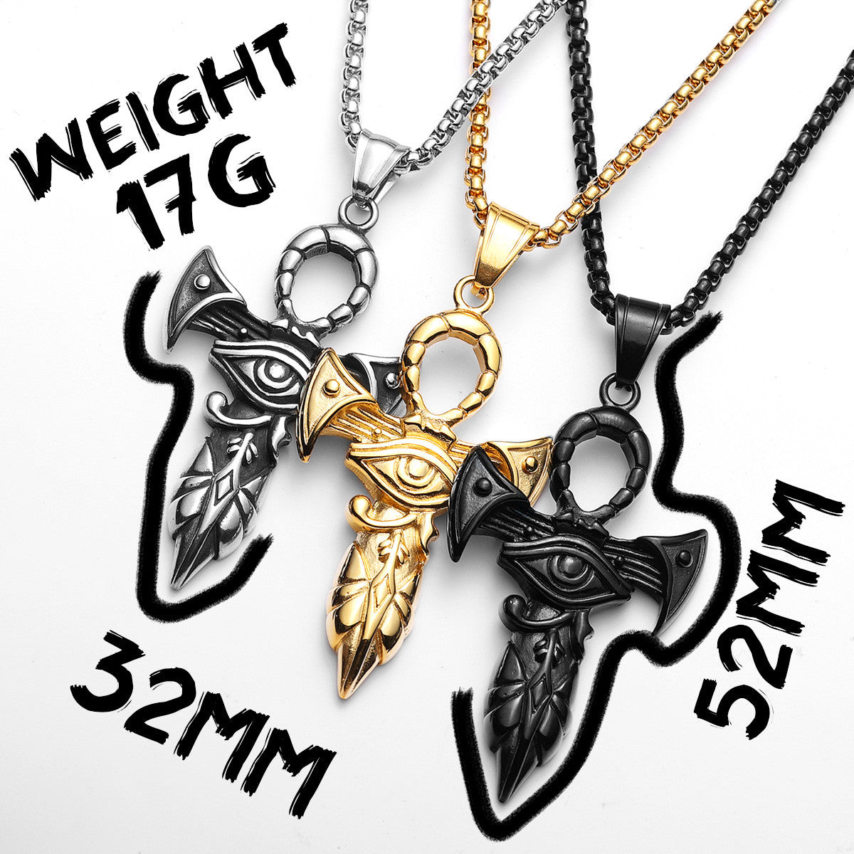 Eye of Horus | 14k Gold Black over No Fade Stainless Steel Ankh Cross Hip Hop Pendant