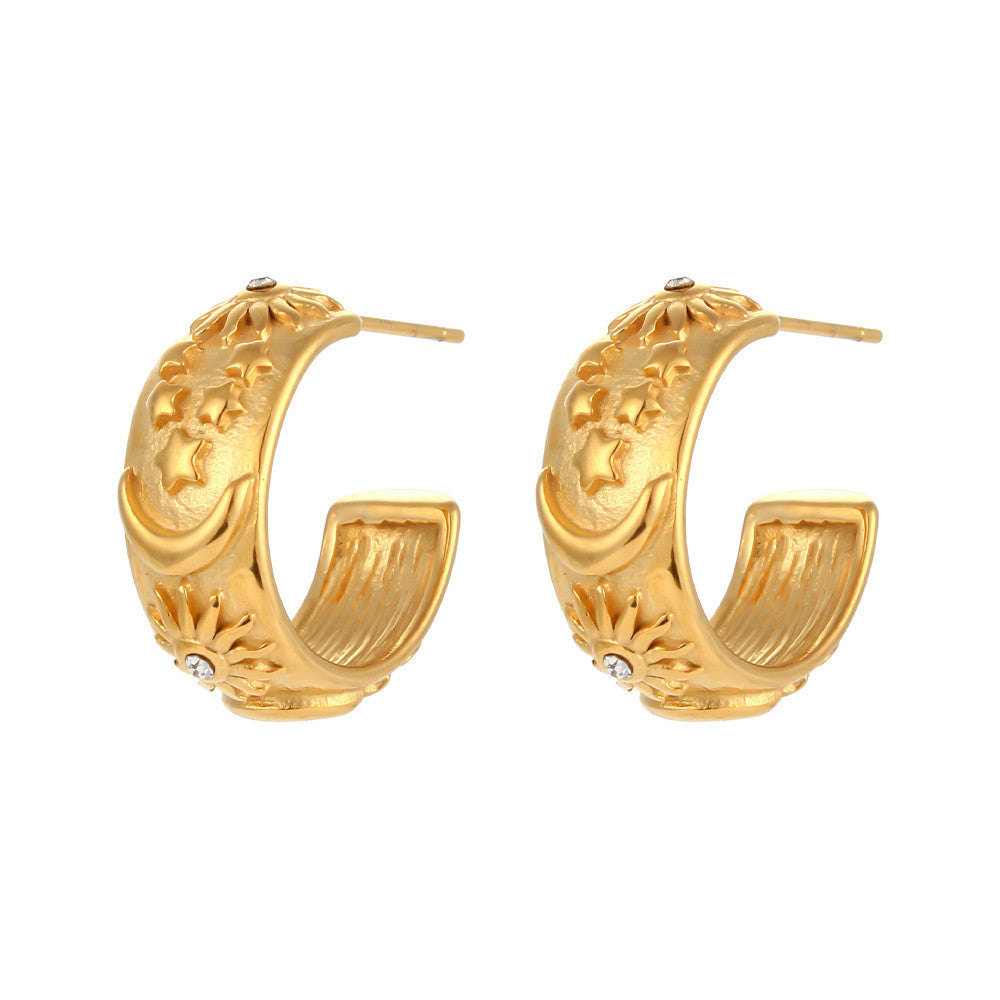 The Universe | Moon Sun Star 18k Gold Over Stainless Steel Chunky Hoop Earrings