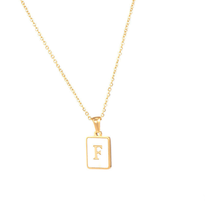 18k Gold Over Stainless Steel Mother of Pearl Shell Tarnish Free Initial Necklace