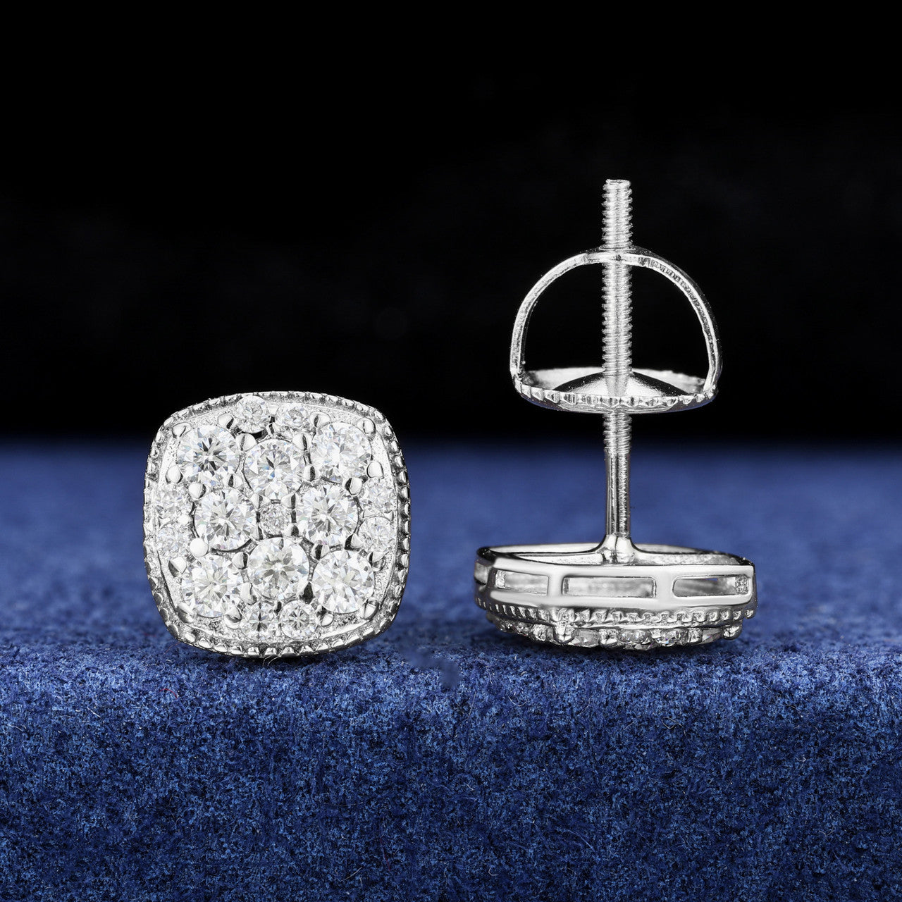 10k Clustered | Genuine Moissanite VVS Diamond 4 Prong Set Iced Blinged Out Earrings