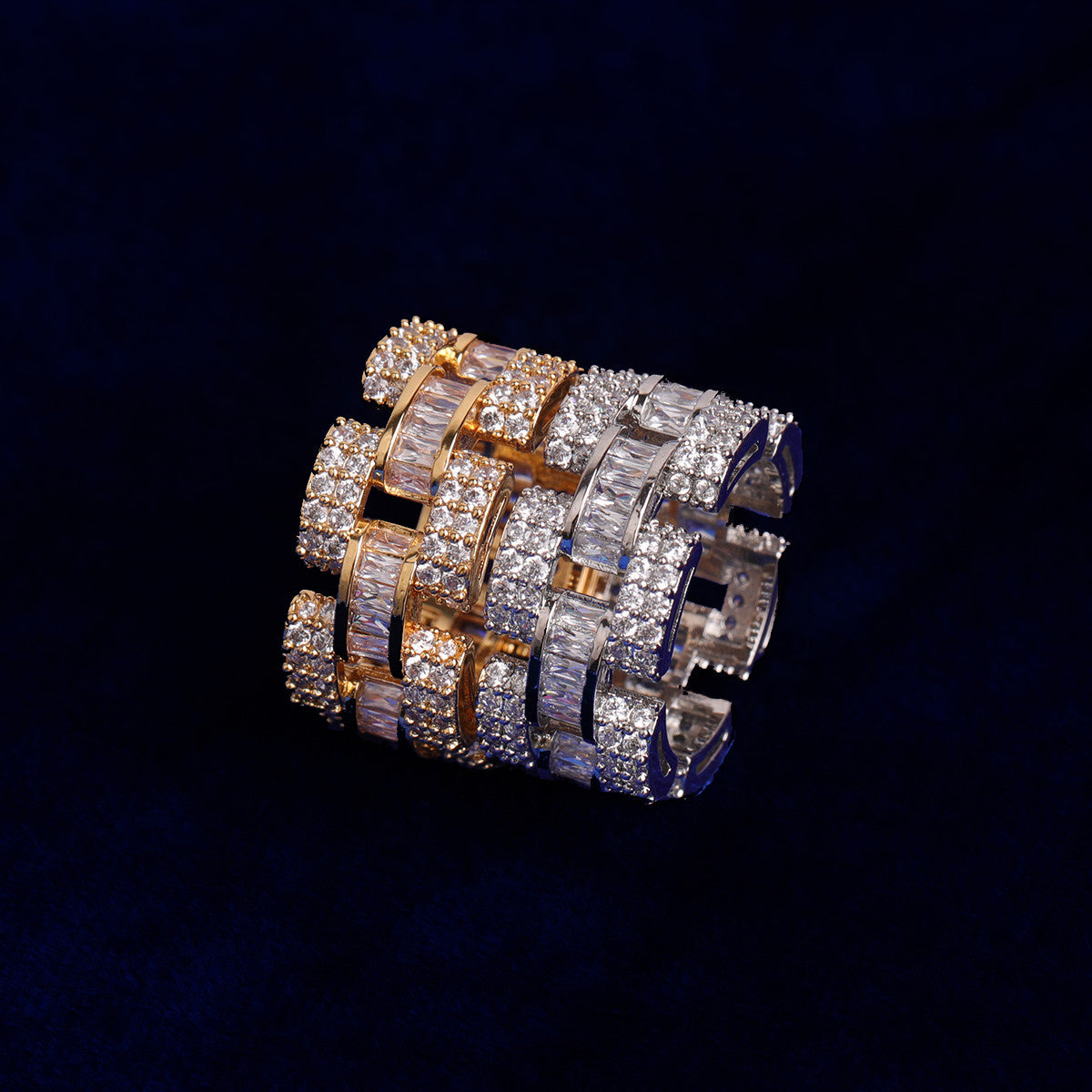 IceWave | Mens 24k Gold 925 Silver Unique Watch Bracelet Iced Blinged Out Rings