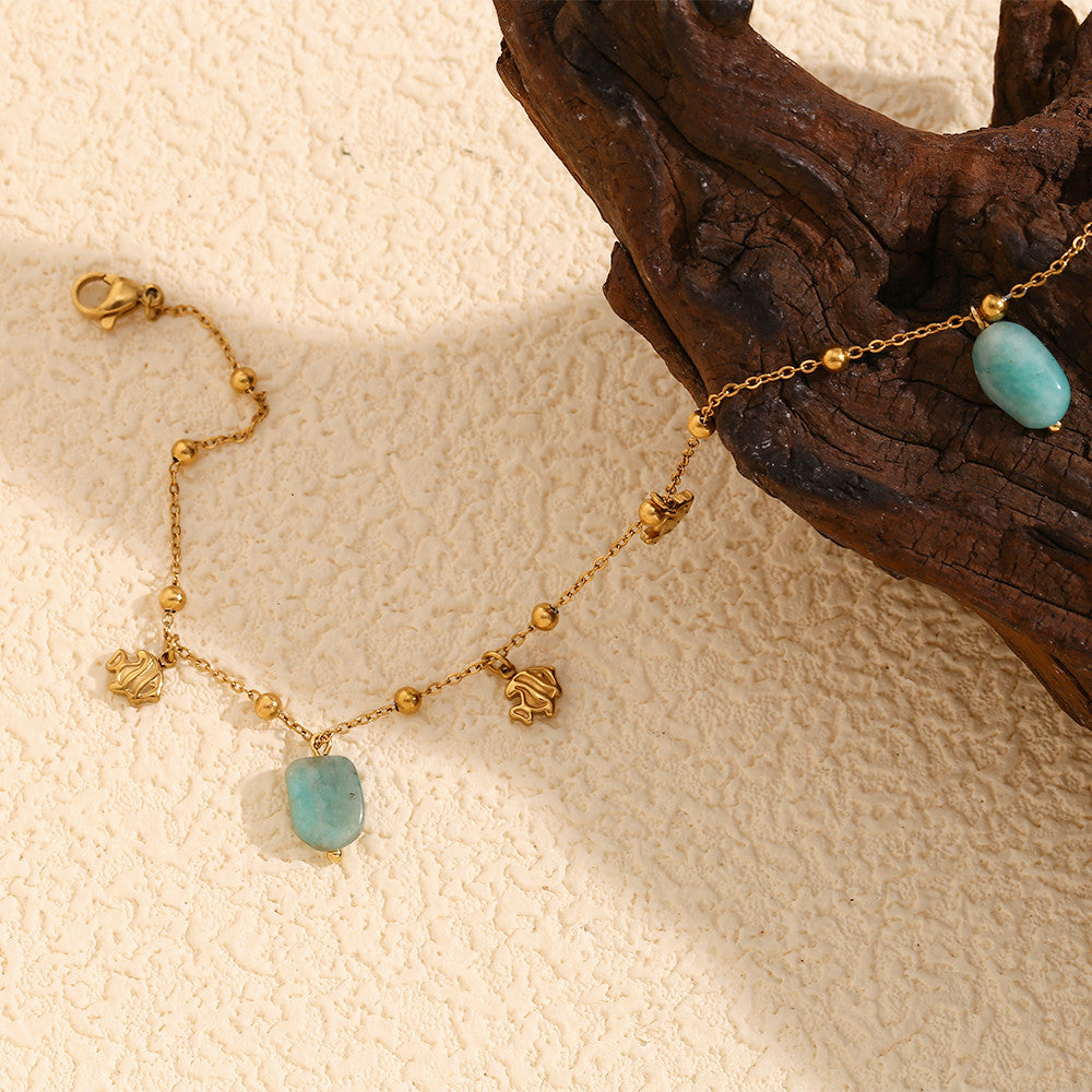 18k Gold Waterproof Cute Clown Fish Natural Amazonite Stone Anklets Ankle Bracelet
