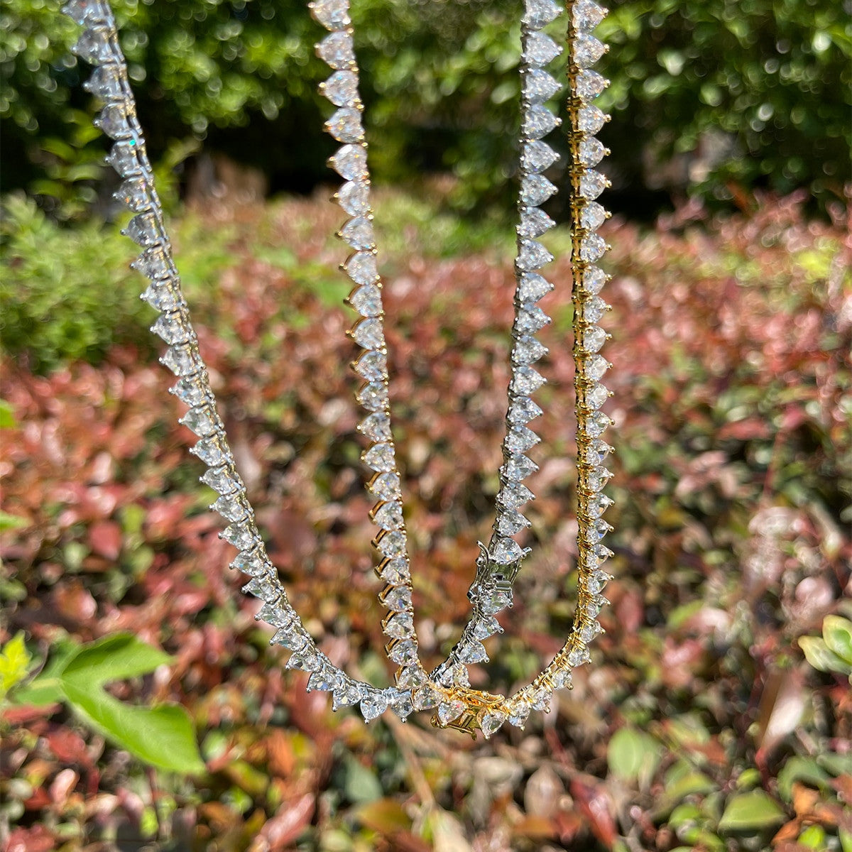 Ladies High Fashion Beautiful Heart Stone 24k Gold Silver Rose Tennis Necklace