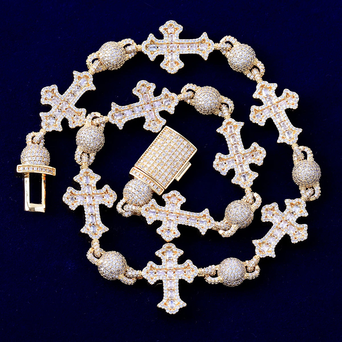 Cross Ball N Chain | VVS Diamond CZ Crescent Cross Hip Hop Pendant Chain Necklace