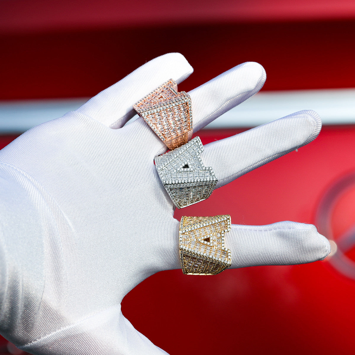 Flooded Ice Rose Gold Silver 24k Hip Hop Custom Initial Baguette Rings