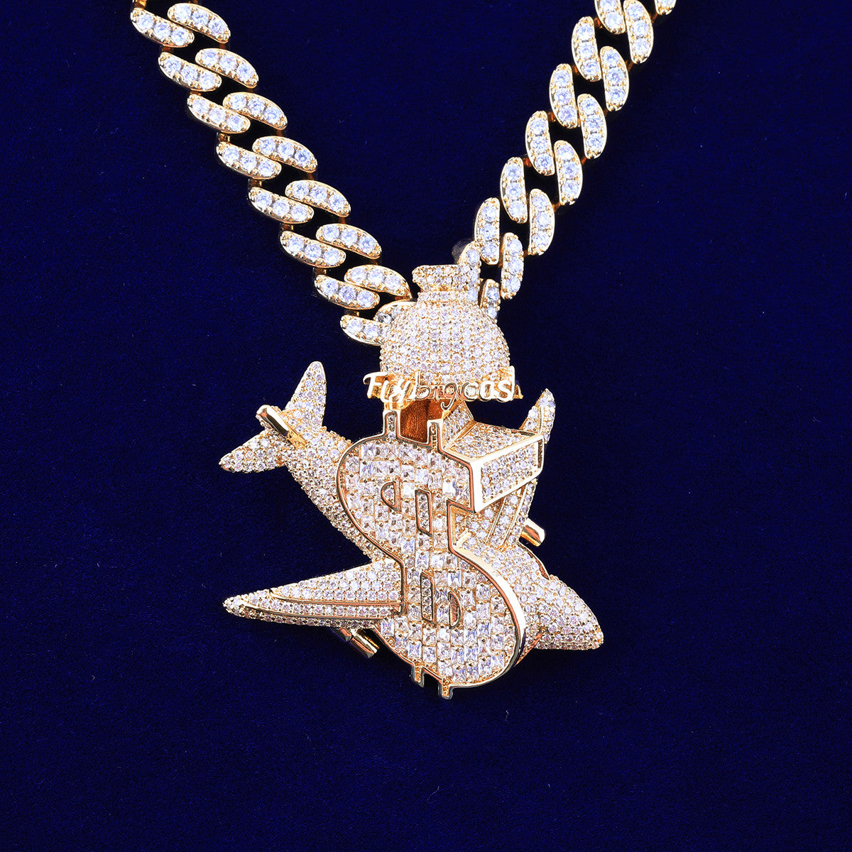 JetSet | Flying Cash VVS Diamond Money Bag Jet Airplane Dollar Sign Hip Hop Pendant