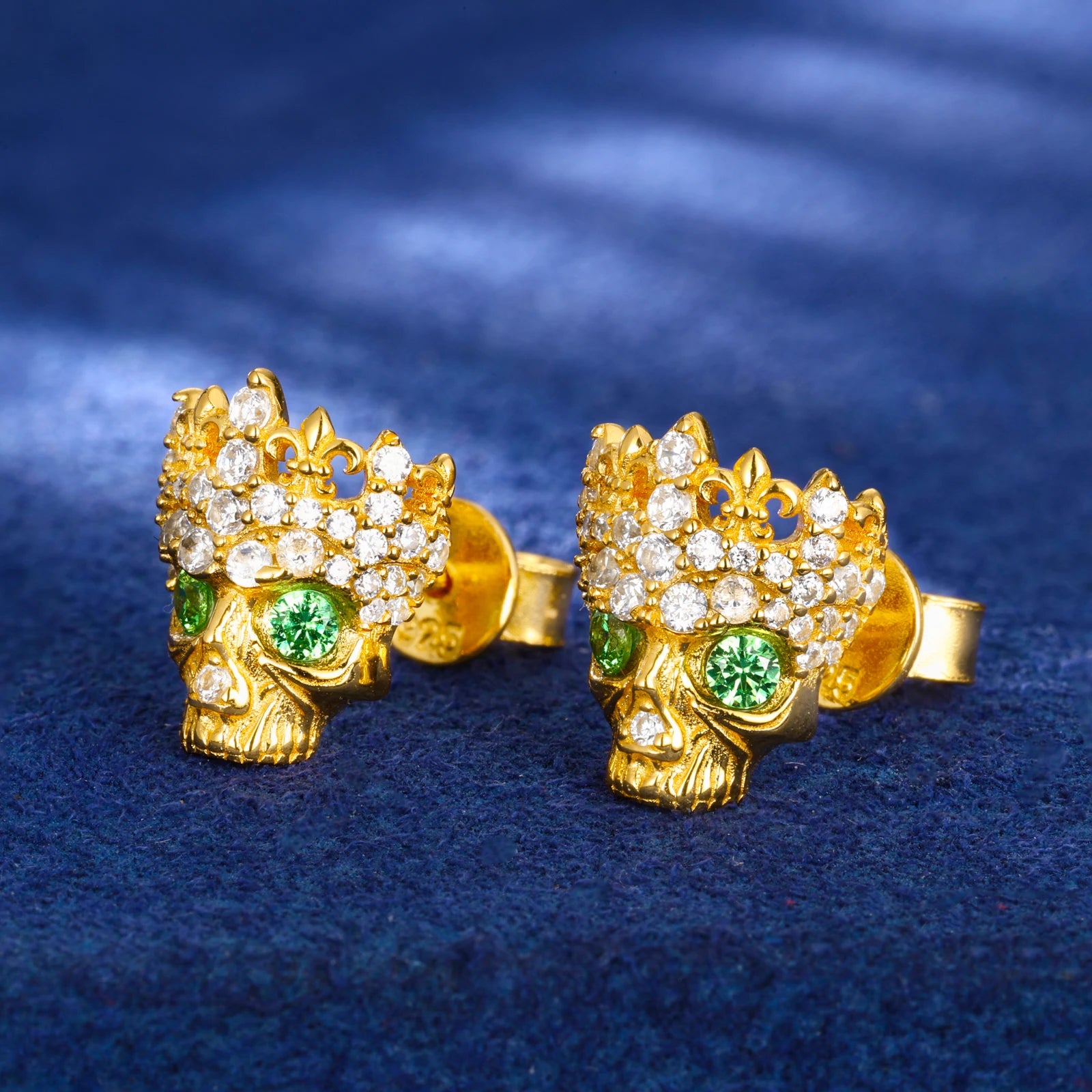 The Undead | Fleur De Lis Crown Skull Head Hip Hop Moissanite Diamond 925 Earrings