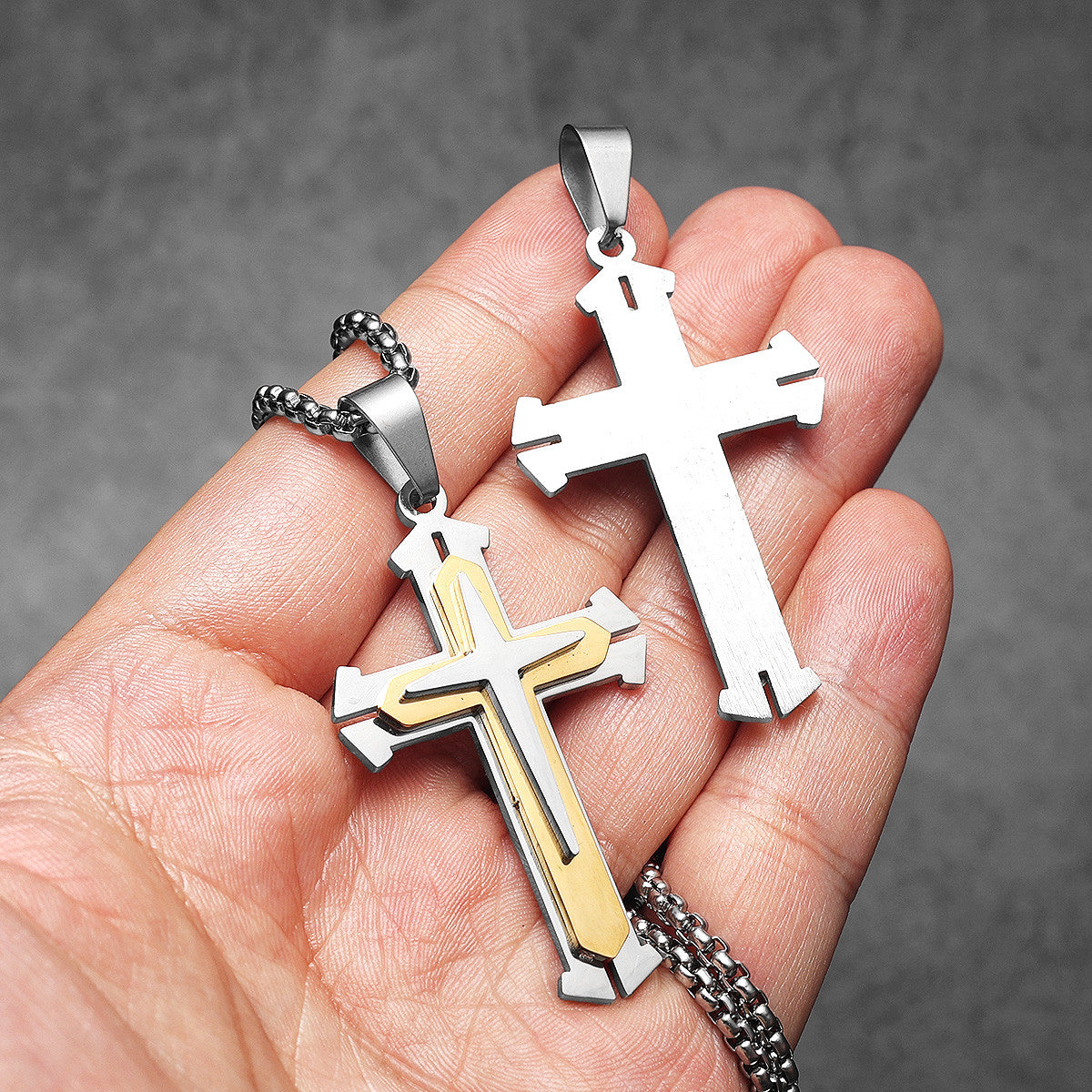 Trinity Cross | 14k Gold Over Solid Stainless Steel Tree Layer Cross Pendant Chain