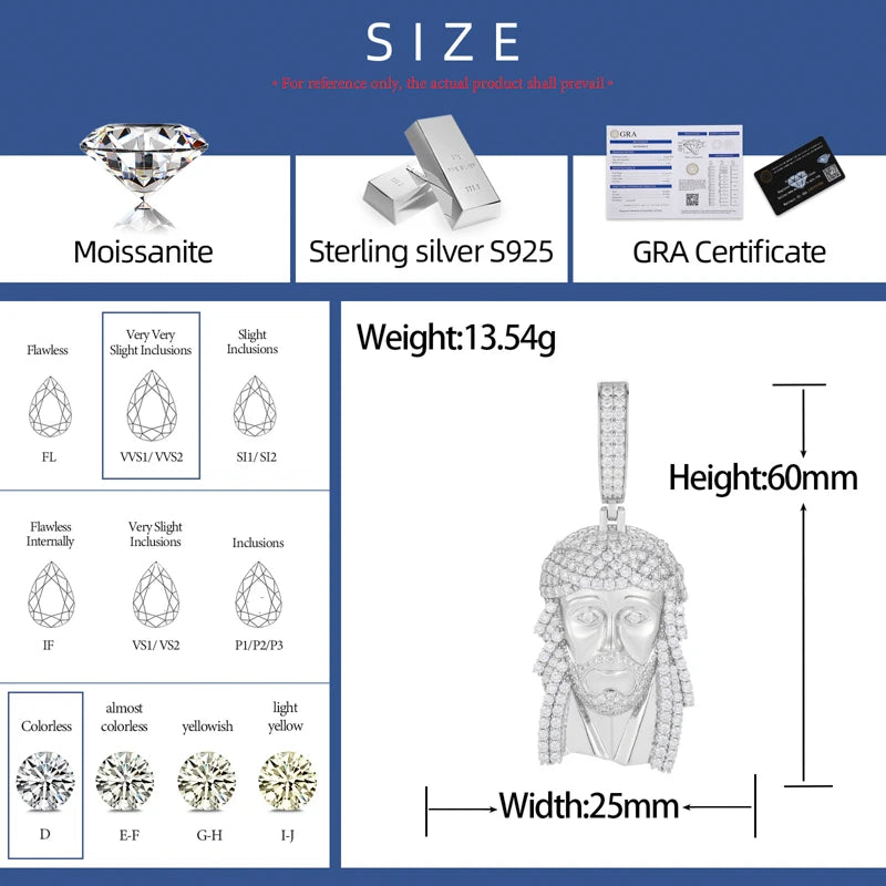 Classic Jesus Piece | The Original 925 Sterling Silver Moissanite Diamond Hip Hop Jesus Pendant