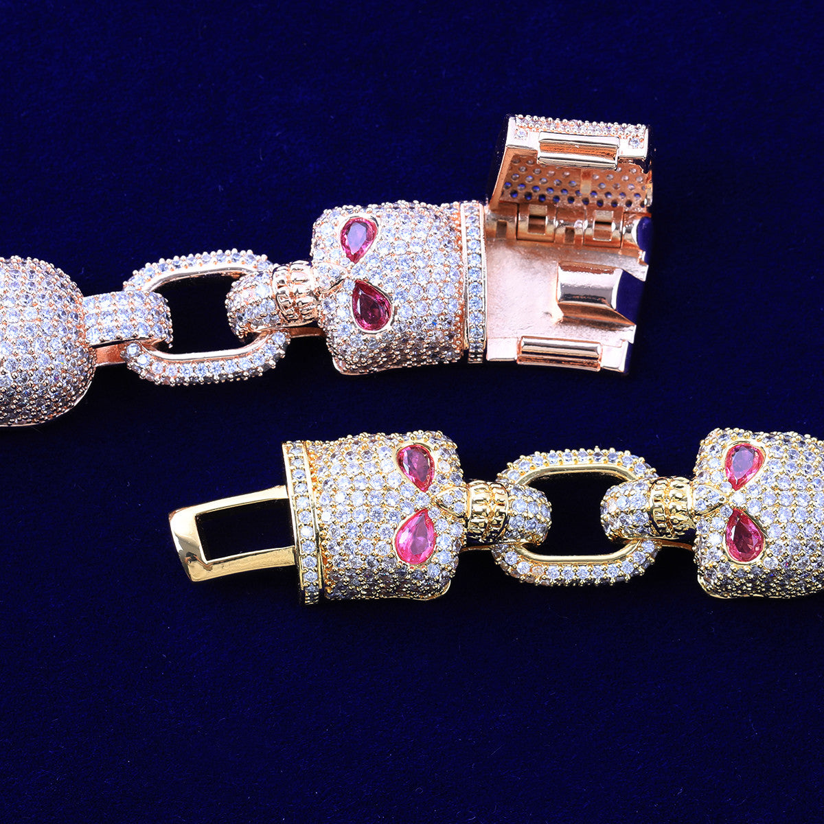 Chilled Skull | Iced 24k Gold 925 Silver Designer Hip Hop Link Solid Back Bracelet