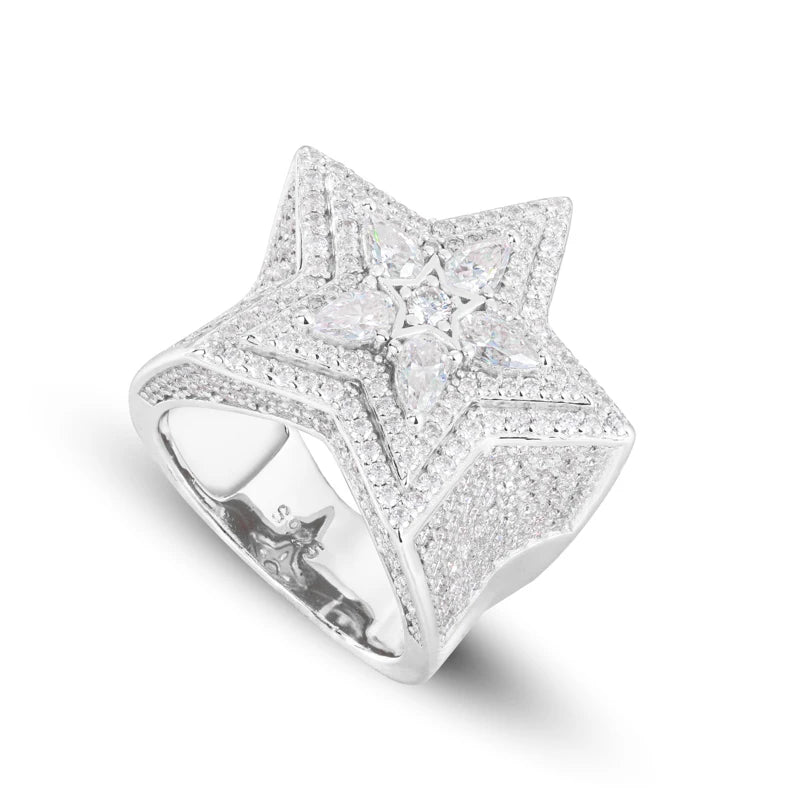 Drip Star | Solid 925 Moissanite Diamond Star Pear Cut Prong Set Hip Hop Rings