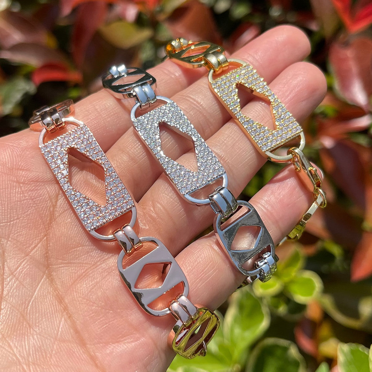 Mens Diamond Cut Rolo Link Flooded Ice Prong Set Bracelets