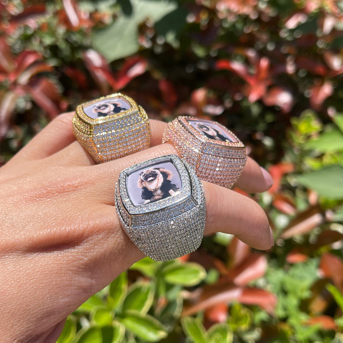 Men's Flooded Ice Custom Photo Hip Hop Personalized Picture Memory Rings