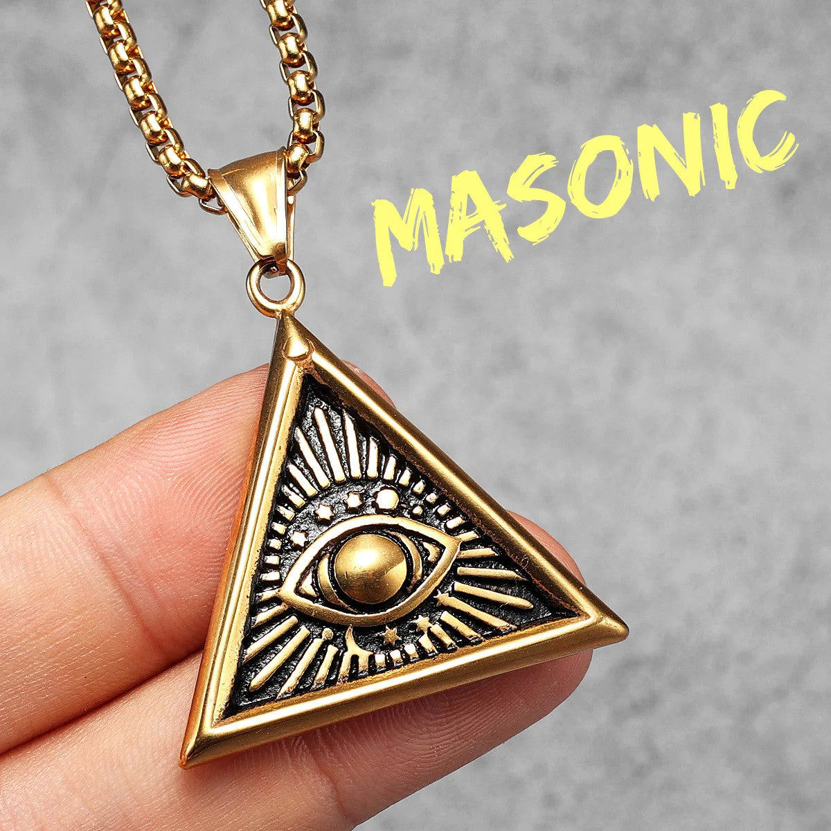 Masonic | 14k Gold Over Solid Stainless Steel Illuminati Eye Amulet Street Wear Pendant