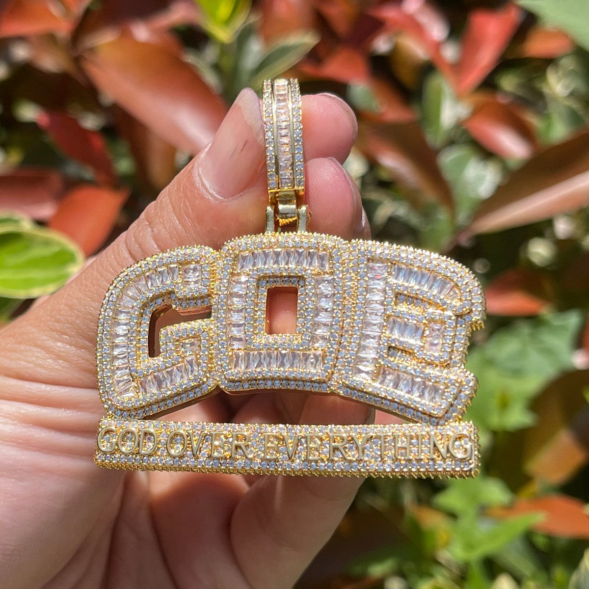 God Over Everything | Iced Baguette Blinged Out VVS Diamond CZ Pendant