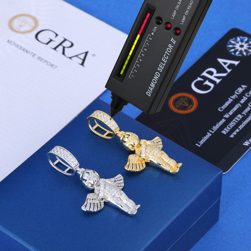 Blessed Angel | VVS D Color Moissanite Diamond Sterling Silver Hip Hop Prayer Hands Pendant