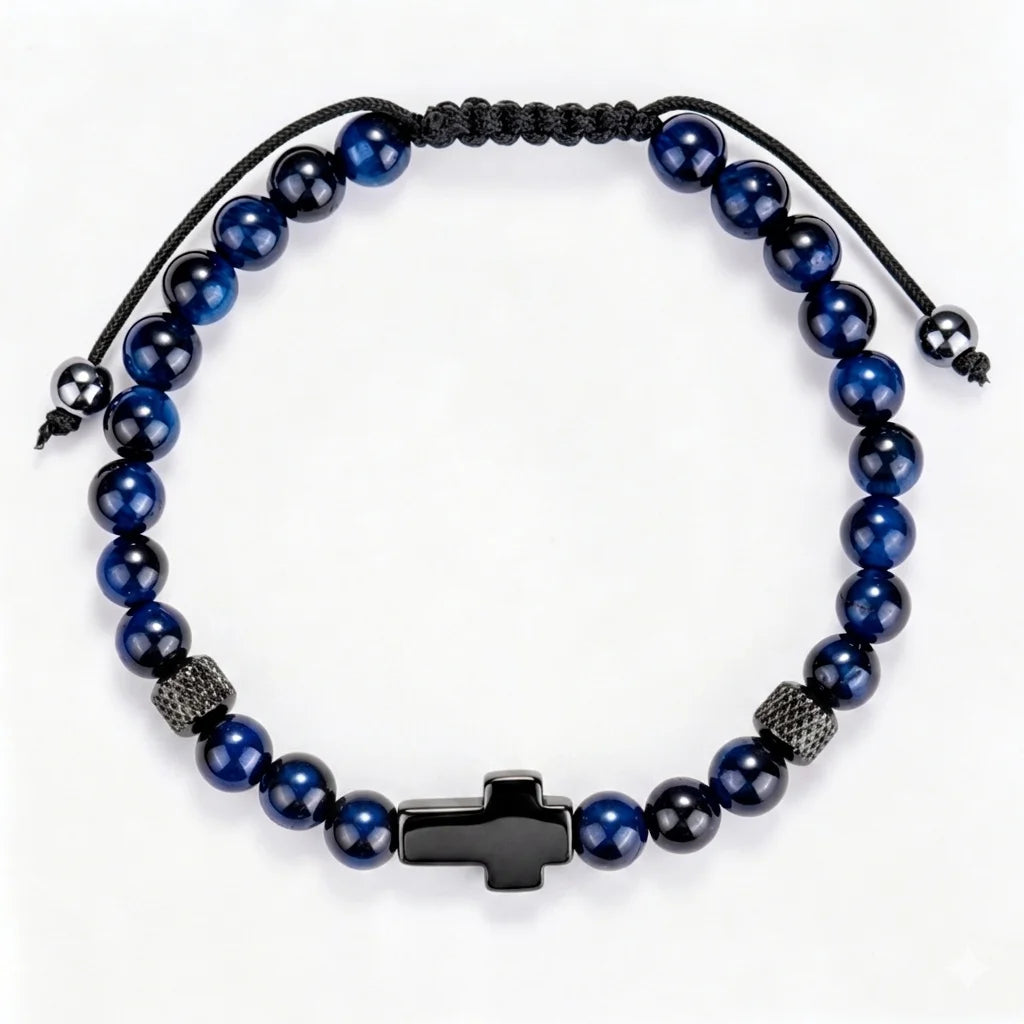Daily Prayer | 316 Stainless Steel Polished Cross Tiger's Eye Stone Bead Luxury Bracelet