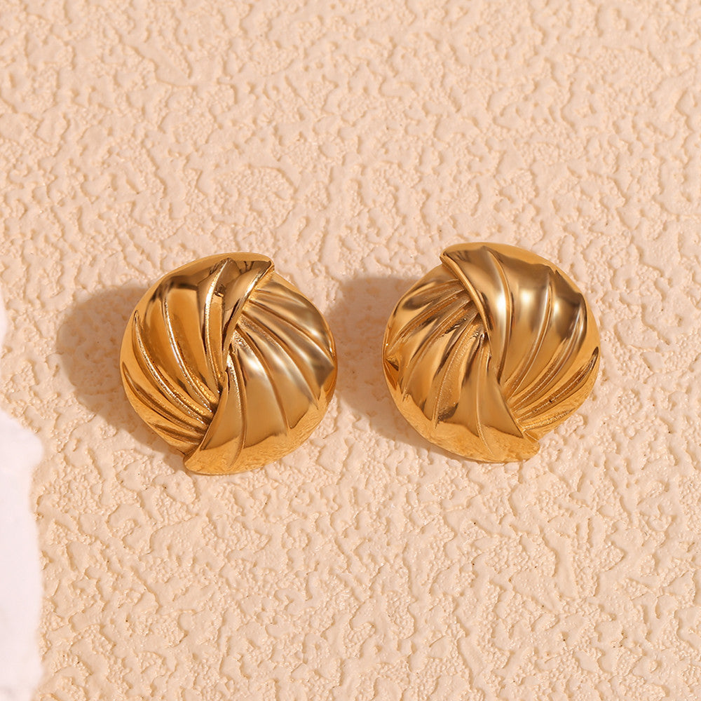 18k Gold Braided Circle Sea Shell Tarnish Free Stainless Steel Waterproof Earrings