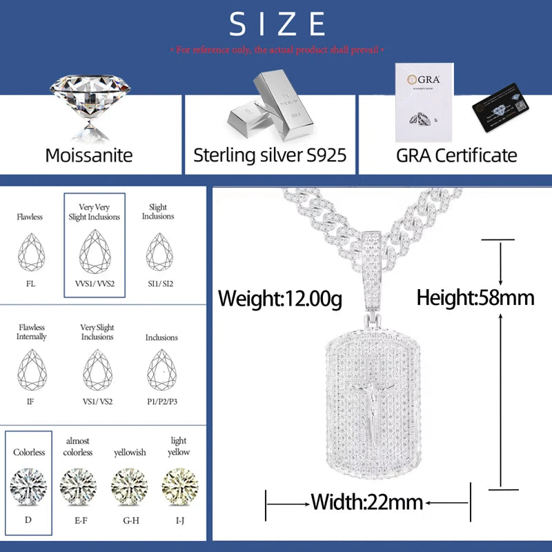 The Wonderful Counselor | 925 Sterling Silver Moissanite Diamond Crucifix Jesus Dog Tag Pendant