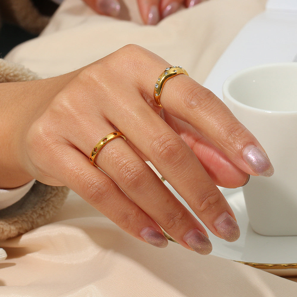 18k Gold Stainless Steel Art Deco Snake Waterproof CZ Crystal Ring