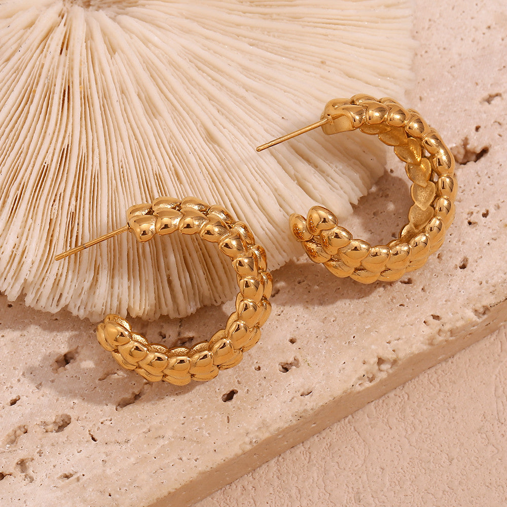 Ladies 18k Gold Stainless Steel Waterproof CZ Assortment Wave Sea Shell High Fashion Earrings