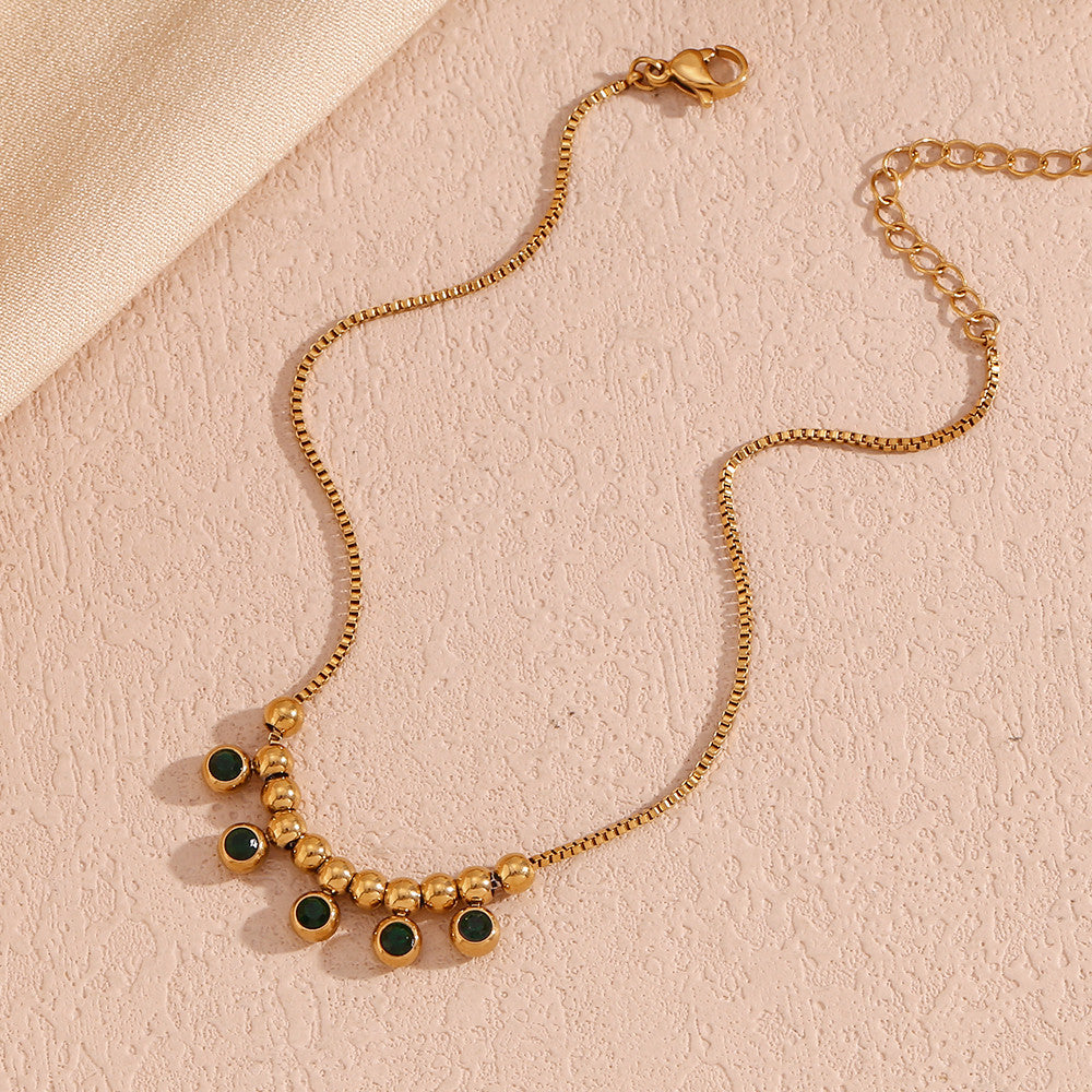 18k Gold Waterproof Stainless Steel Eye Catching Green Steel Ball Anklet Ankle Bracelets