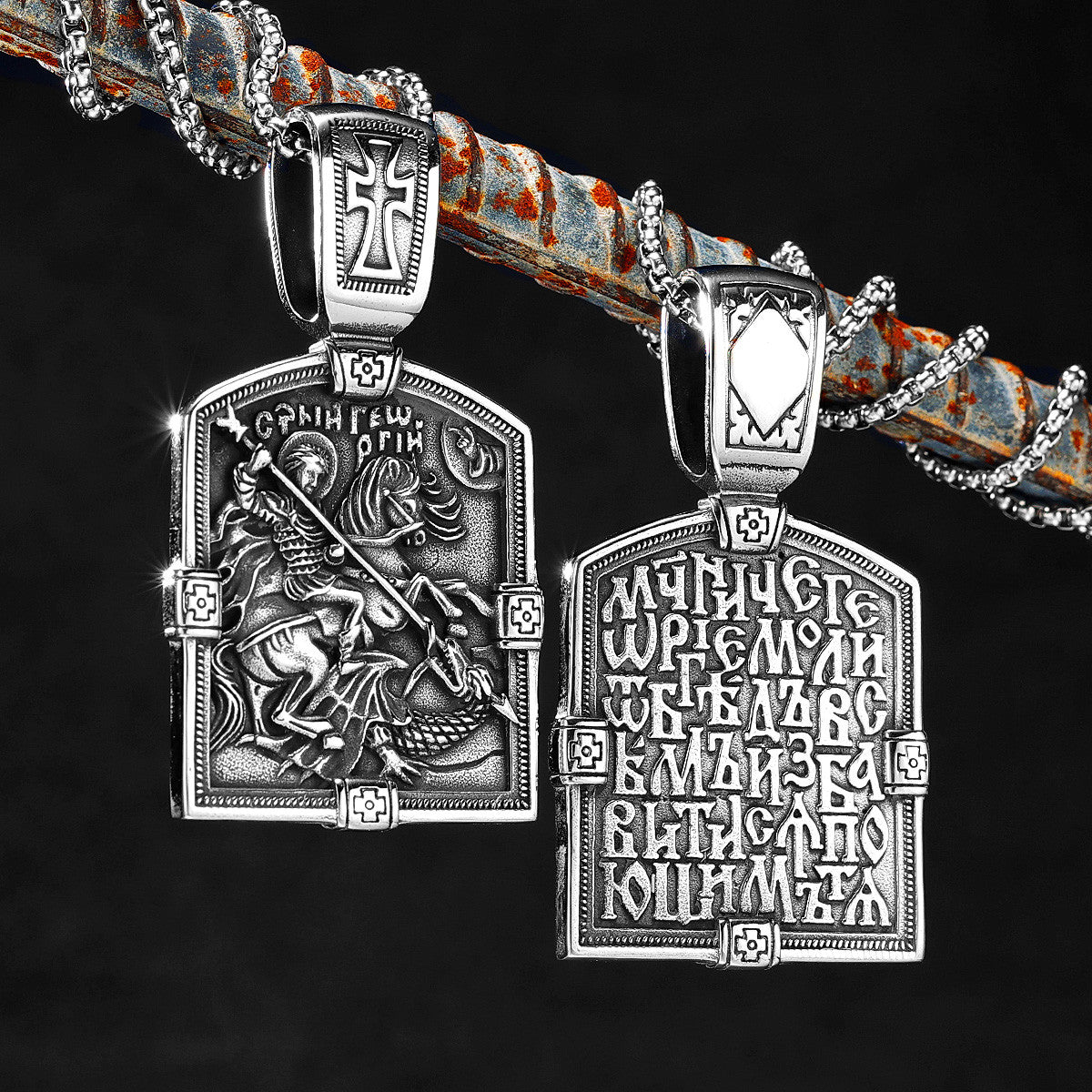 St George Slaying The Dragon | 316L No Fade Stainless Steel Christian Renaissance Era Pendant