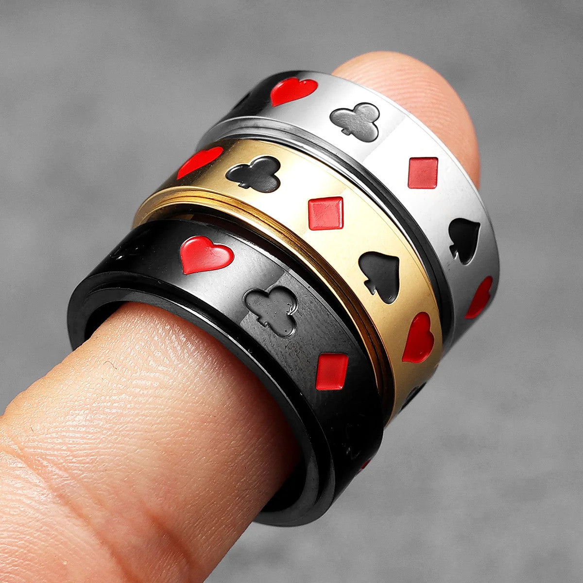 Lucky Poker Fidget | 316L No Fade Stainless Steel Spinner Luxury Spinner Ring