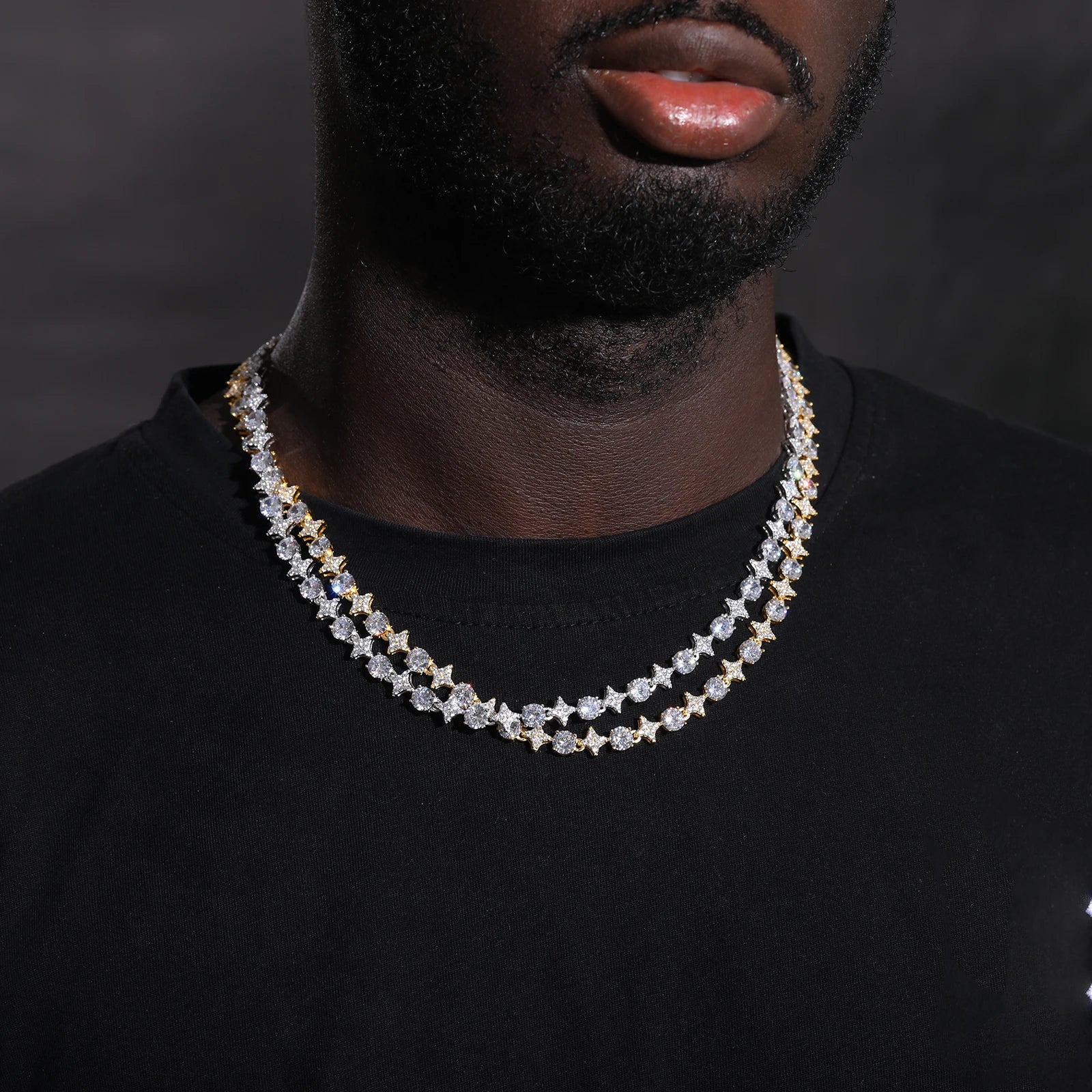 Circle Stars | 925 Solid Sterling Silver Diamond Moissanite Iced Hip Hop Chain Necklace