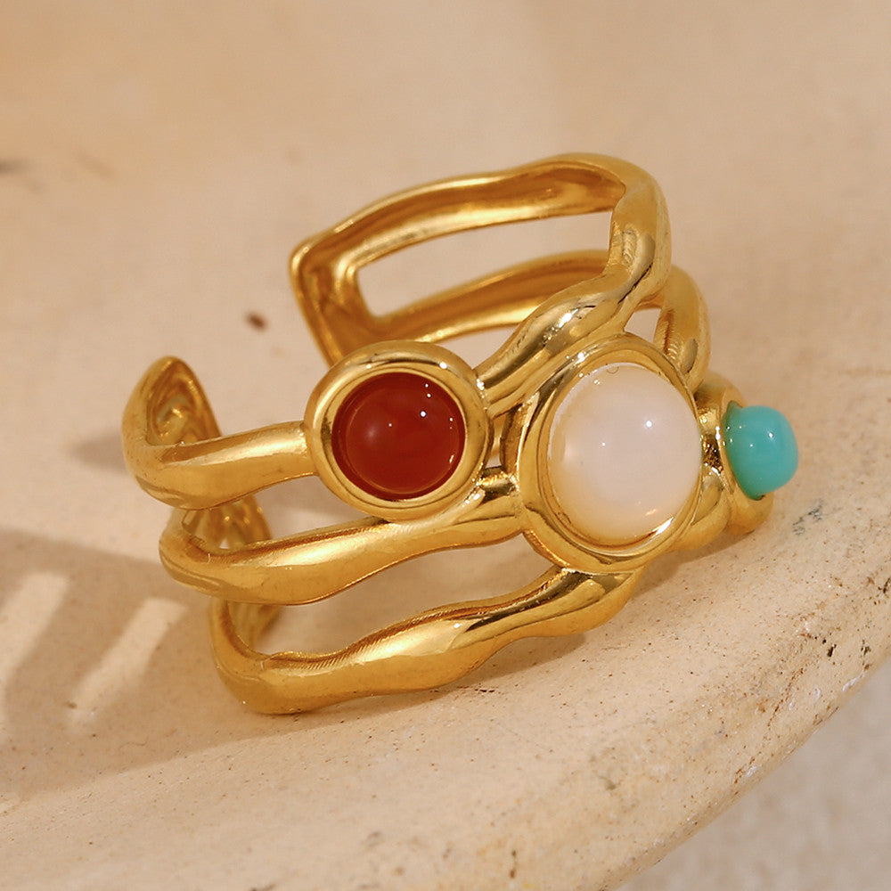 18k Gold Stainless Steel Gemstone Adjustable High Quality Waterproof Rings