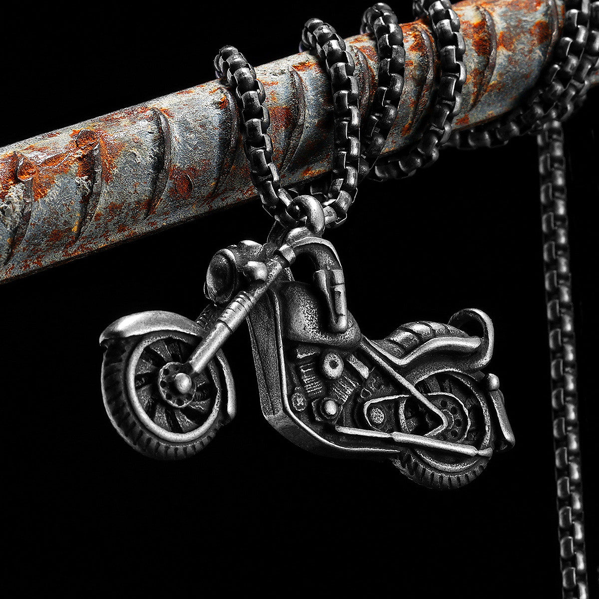 Vintage Cruiser | Solid Stainless Steel Biker Boy Motorcycle Pendant Chain Necklace