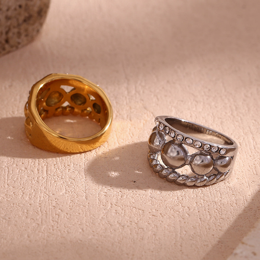 316L Stainless Steel Three Layer Round Bead Twists 18k Gold Waterproof Rings