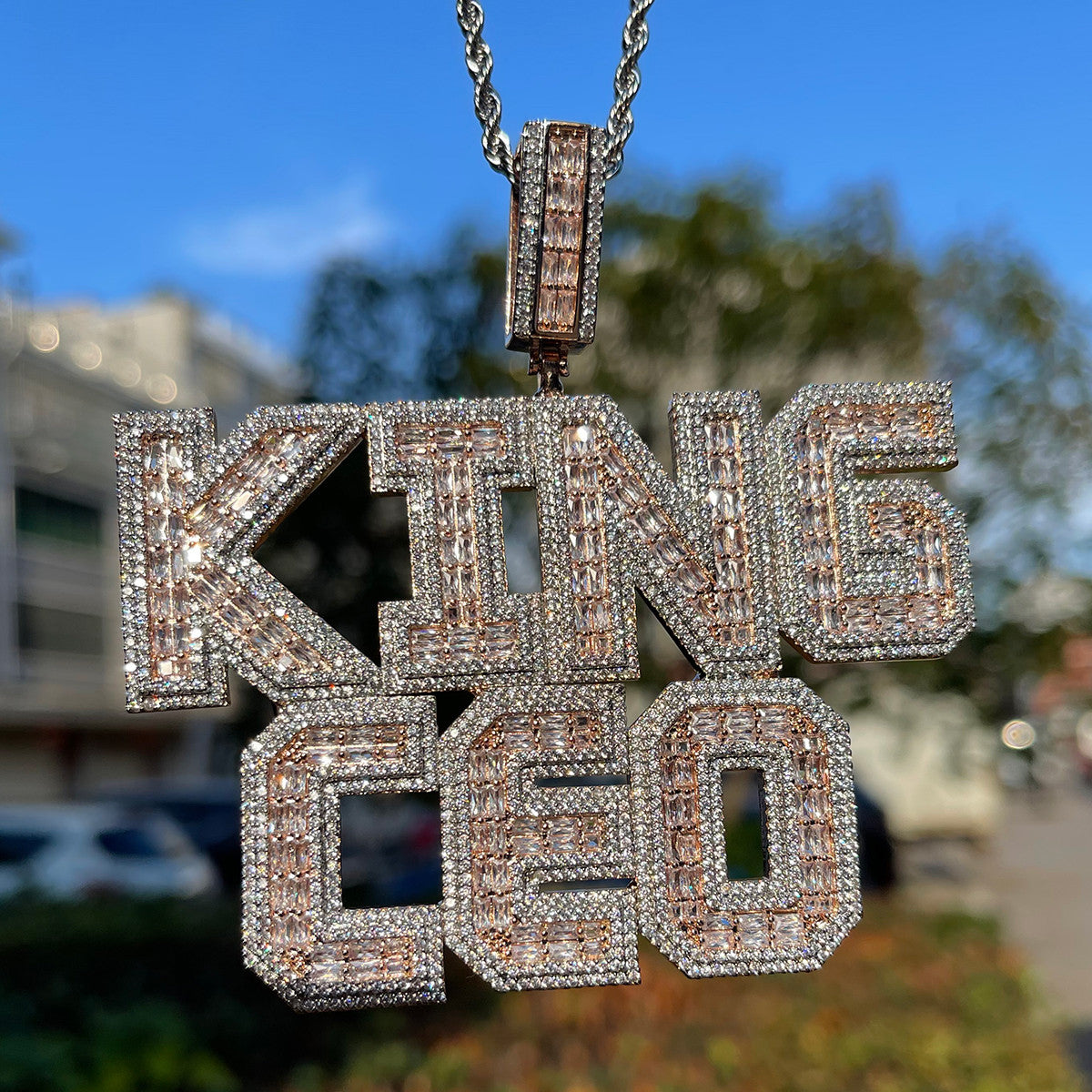 Baguette Bling Plate | Custom Iced Prong Set Stone Nameplate Pendant