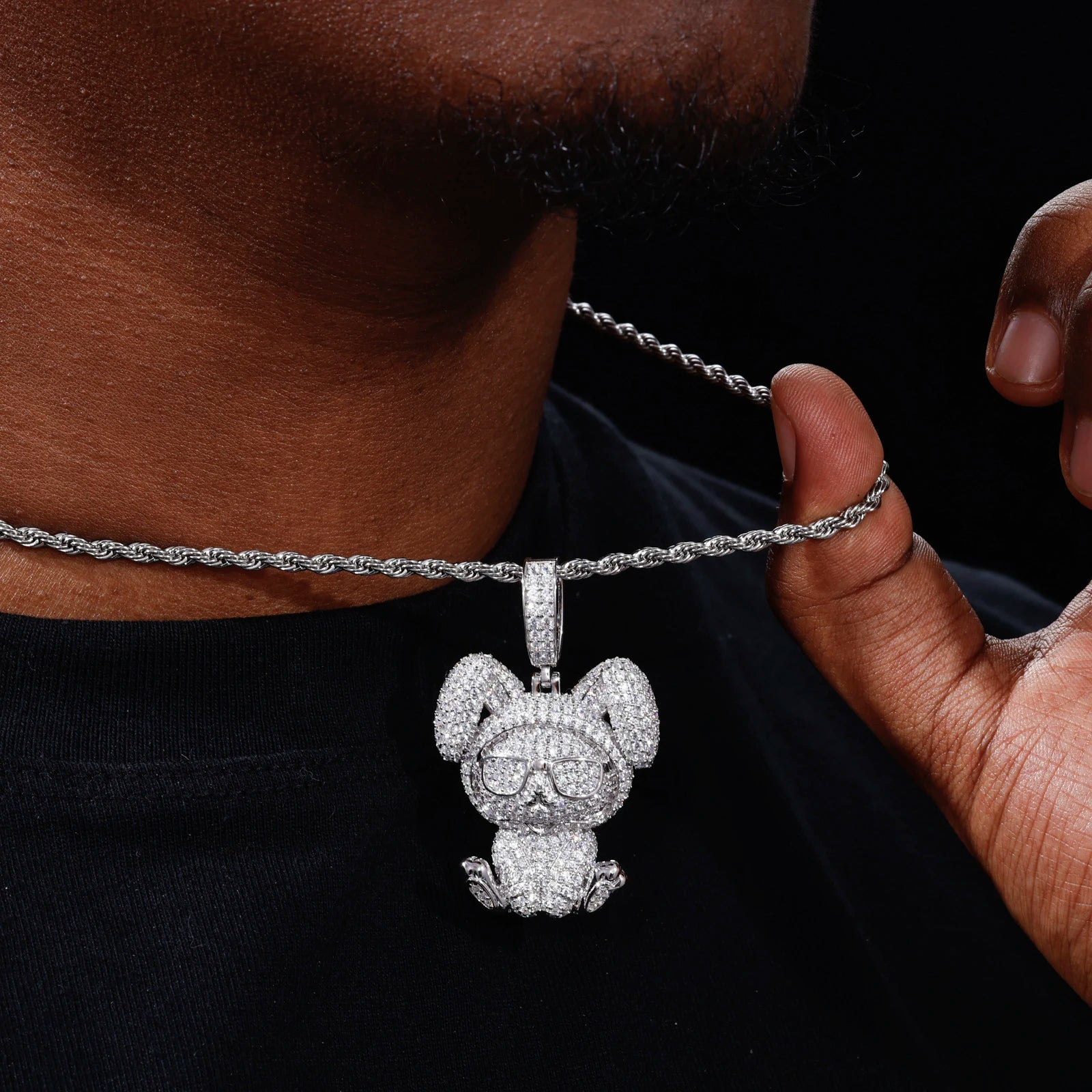Kid-Bunny | 925 Sterling Silver Hip Hop Moissanite Diamond Kid Bunny Pendant