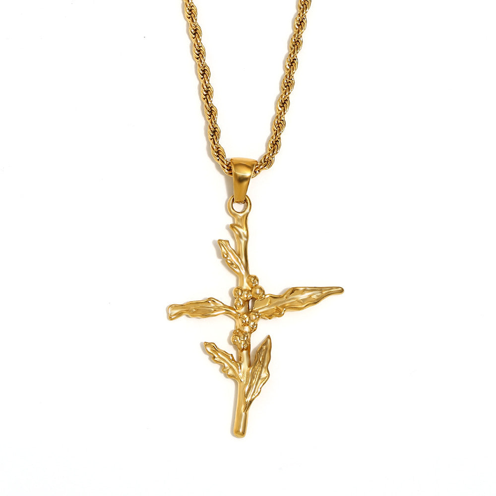 Women's 18k Gold Waterproof Designer Birth Month Flower Cross Tarnish Free Necklace