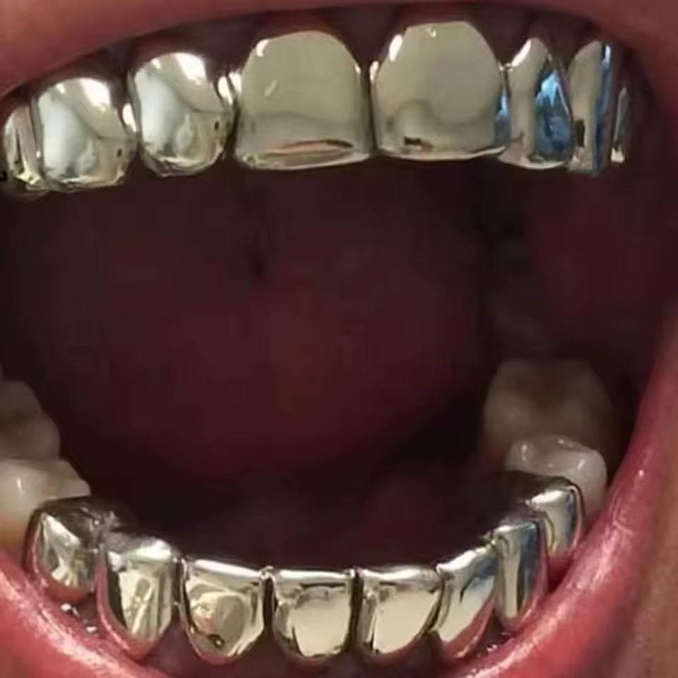 Full Mouth 8 Tooth 14k Gold Silver Black Hip Hop Teeth Grillz Set Top Bottom