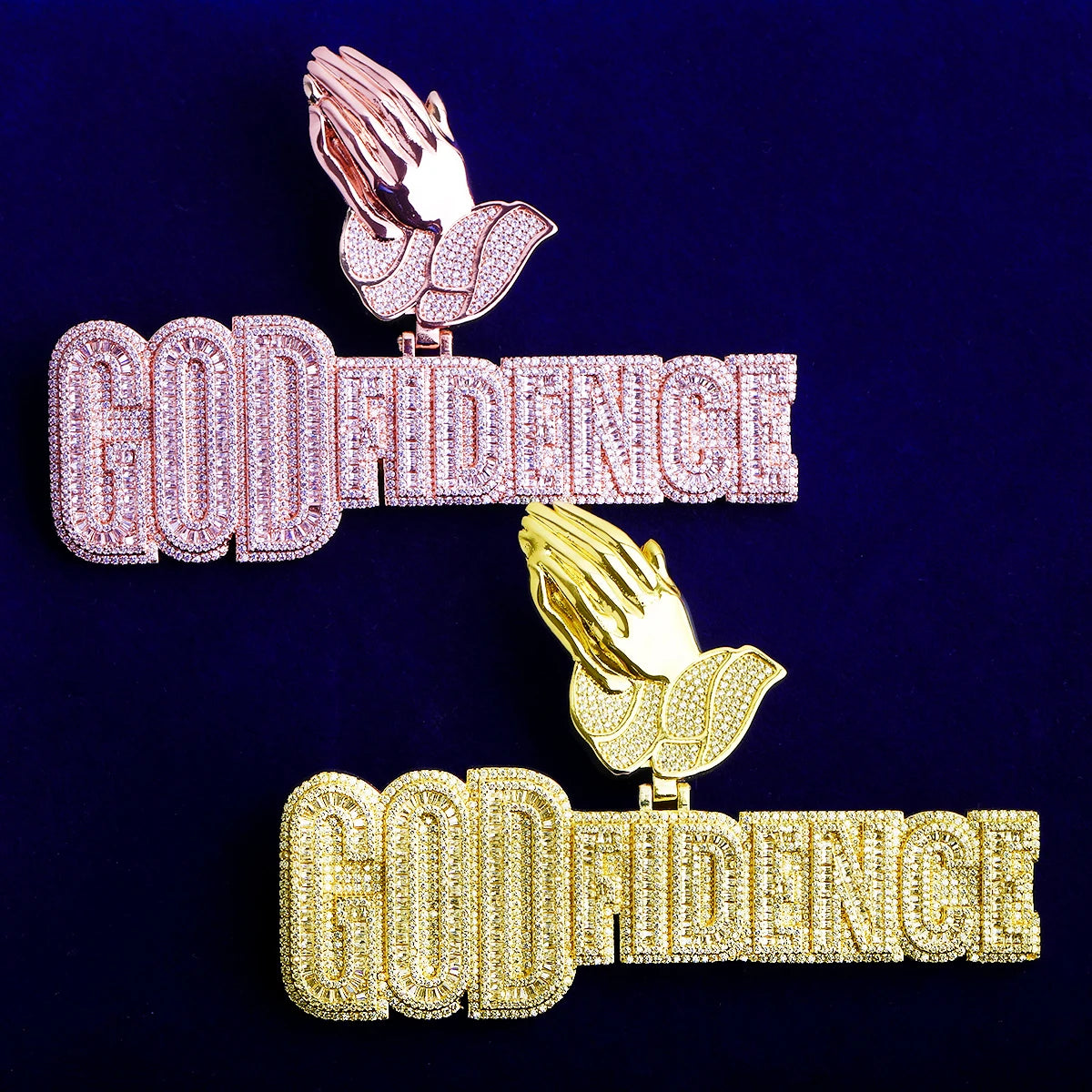 GodFidence | Prayer Hand Bail VVS Diamond CZ Hip Hop God Fidence Iced Blinged Out Pendant